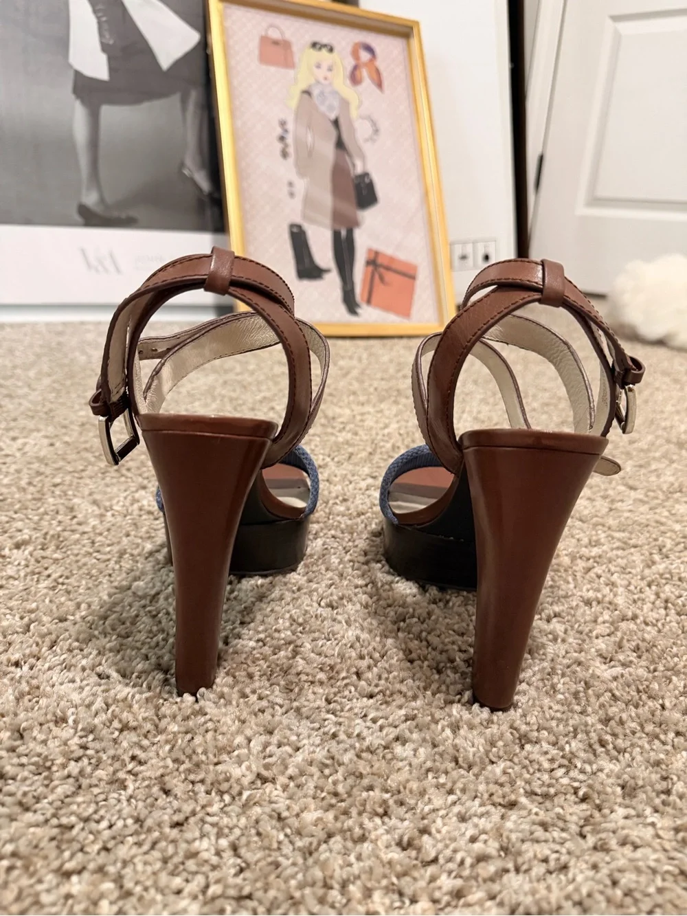Michael Kors Brown Leather Sandal with Navy Front Band